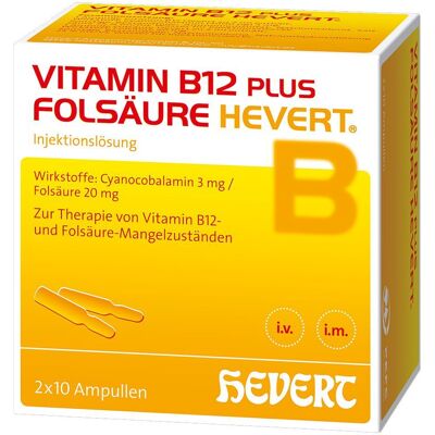 Vitamin B12 Plus Folsäure Hevert a 2 ml Ampullen 2x10x2 Vitamin B12 Plus Folsäure Hevert a 2 ml Ampullen 2x10x2