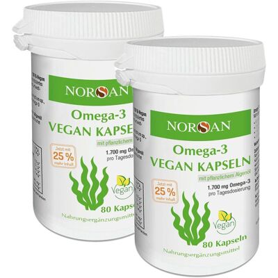 Norsan Omega-3 Vegan Algenöl Kapseln Doppelpack 2x80 St Norsan Omega-3 Vegan Algenöl Kapseln Doppelpack 2x80 St