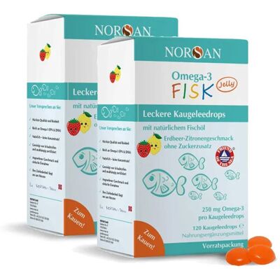 Norsan Omega-3 Fisk Jelly f.Kinder Drag.Vorratspack Doppelpack 2x120 St Dragees Norsan Omega-3 Fisk Jelly f.Kinder Drag.Vorratspack Doppelpack 2x120 St Dragees