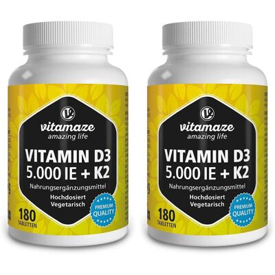 Vitamaze Vitamin D3 5.000 I.e. + K2 Doppelpack 2x180 St Tabletten Vitamaze Vitamin D3 5.000 I.e. + K2 Doppelpack 2x180 St Tabletten