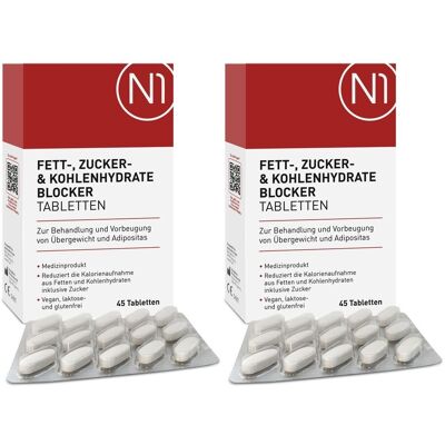 N1 Fettblocker zum Abnehmen - blockt auch Kohlenhydrate & Zucker x2 2x45 St Tabletten N1 Fettblocker zum Abnehmen - blockt auch Kohlenhydrate & Zucker x2 2x45 St Tabletten