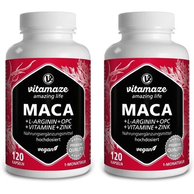 vitamaze Maca 10:1 Hochdosiert + L-Arginin OPC Vitamin vegan x2 2x120 St Kapseln vitamaze Maca 10:1 Hochdosiert + L-Arginin OPC Vitamin vegan x2 2x120 St Kapseln