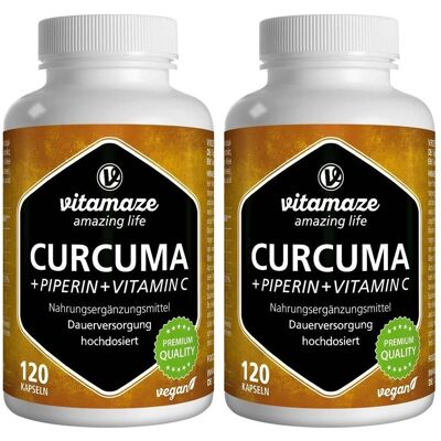 vitamaze Curcuma + Piperin Vitamin C vegan x2 2x120 St Kapseln vitamaze Curcuma + Piperin Vitamin C vegan x2 2x120 St Kapseln