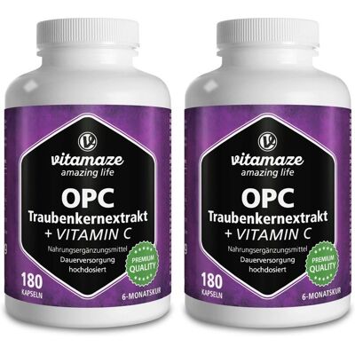vitamaze OPC Traubenkernextrakt hochdosiert+Vitamin C Kaps. 2x 2x180 St Kapseln vitamaze OPC Traubenkernextrakt hochdosiert+Vitamin C Kaps. 2x 2x180 St Kapseln