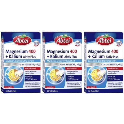Abtei Magnesium 400+Kalium Tabletten 3x 3x30 St Abtei Magnesium 400+Kalium Tabletten 3x 3x30 St