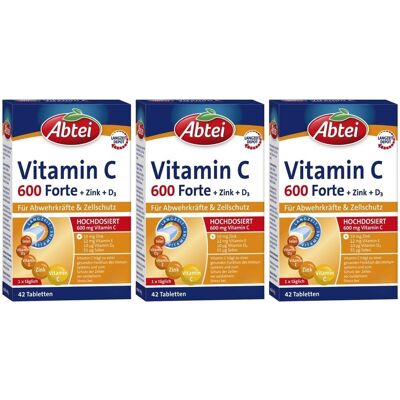 Abtei Vitamin C 600 Forte Tabletten Titandioxidfr. 3x 3x42 St Abtei Vitamin C 600 Forte Tabletten Titandioxidfr. 3x 3x42 St