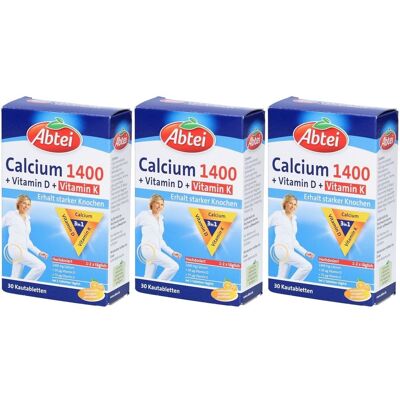 Abtei Calcium 1400+Vitamin D3+K Kautabletten 3x 3x30 St Abtei Calcium 1400+Vitamin D3+K Kautabletten 3x 3x30 St