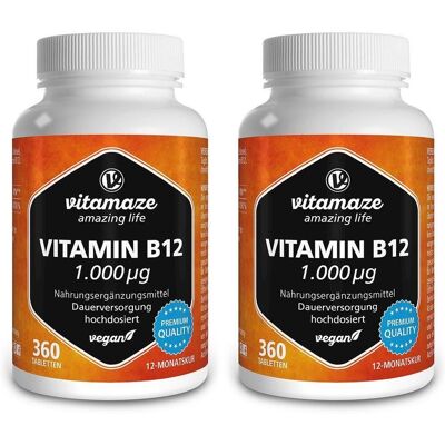 vitamaze Vitamin B12 1000 µg hochdosiert vegan Tabletten 2x 2x360 St vitamaze Vitamin B12 1000 µg hochdosiert vegan Tabletten 2x 2x360 St