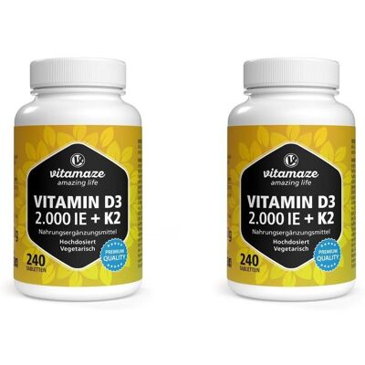 vitamaze Vitamin D3 K2 2000 I.e./100 µg hochdosiert Tabl. 2x 2x240 St Tabletten vitamaze Vitamin D3 K2 2000 I.e./100 µg hochdosiert Tabl. 2x 2x240 St Tabletten