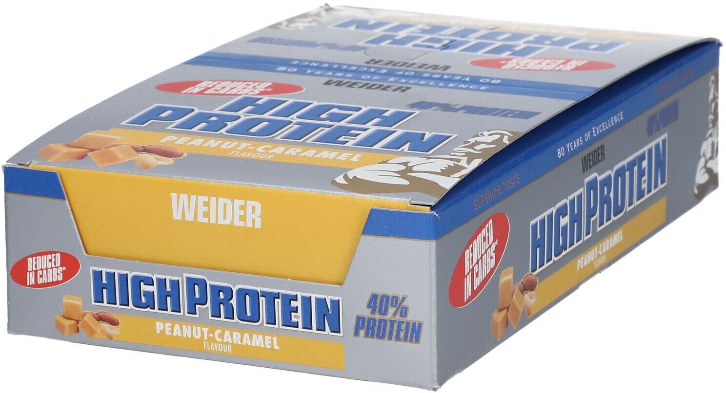 Weider 40 % High Protein Low Carb, Erdnuss-Karamell, Riegel 24x50 g