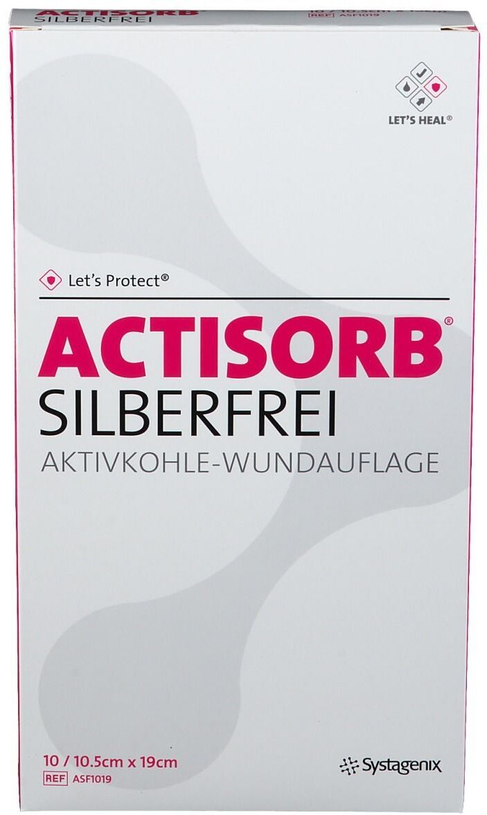 KCI Actisorb Silberfrei 10,5x19 cm Aktivkohle 10 St Kompressen