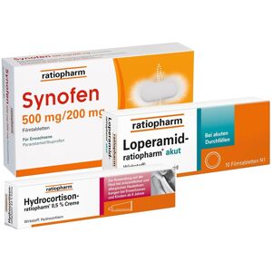 Reiseapotheke Set Synofen 500 mg/200mg Filmtabletten, LOPERAMID-ratiopharm akut 2 mg Filmt 1 St Reiseapotheke Set Synofen 500 mg/200mg Filmtabletten, LOPERAMID-ratiopharm akut 2 mg Filmt 1 St