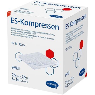 Hartmann Es-Kompressen steril 7,5x7,5 cm 12fach Großpackung 5x20 St Kompressen Hartmann Es-Kompressen steril 7,5x7,5 cm 12fach Großpackung 5x20 St Kompressen