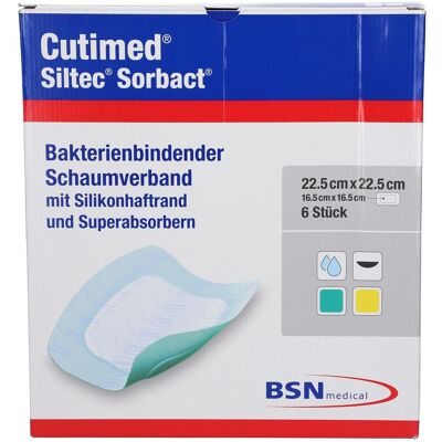 BSN Medical Cutimed Siltec Sorbact B PU-Verb.22,5x22,5cm 6 St Kompressen BSN Medical Cutimed Siltec Sorbact B PU-Verb.22,5x22,5cm 6 St Kompressen