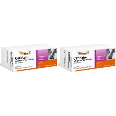 CETIRIZIN-ratiopharm bei Allergien 10 mg Filmtabl. Doppelpack 2x100 St Filmtabletten CETIRIZIN-ratiopharm bei Allergien 10 mg Filmtabl. Doppelpack 2x100 St Filmtabletten
