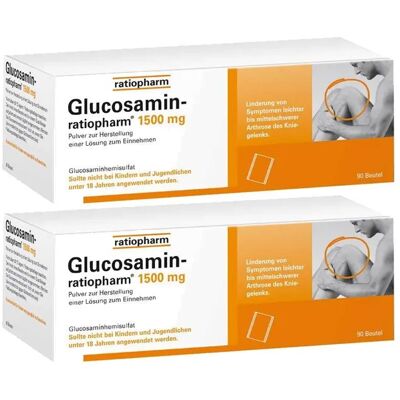Glucosamin-Ratiopharm 1500 mg Plv.z.H.e.L.z.Einn. Doppelpack 2x90 St Pulver zur Herstellung einer Lösung zum Einnehmen Glucosamin-Ratiopharm 1500 mg Plv.z.H.e.L.z.Einn. Doppelpack 2x90 St Pulver zur Herstellung einer Lösung zum Einnehmen