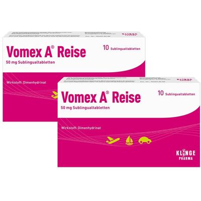 Vomex A Reise 50 mg Sublingualtabletten Doppelpack 2x10 St Vomex A Reise 50 mg Sublingualtabletten Doppelpack 2x10 St