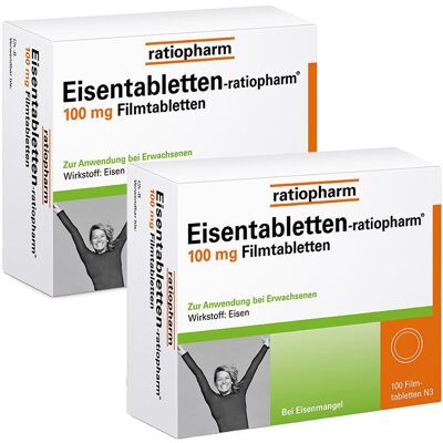 Eisentabletten-ratiopharm 100 mg Filmtabletten Doppelpack 2x100 St Eisentabletten-ratiopharm 100 mg Filmtabletten Doppelpack 2x100 St
