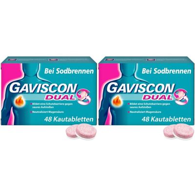 Gaviscon Dual 250mg/106,5mg/187,5mg Kautabletten Doppelpack 2x48 St Gaviscon Dual 250mg/106,5mg/187,5mg Kautabletten Doppelpack 2x48 St