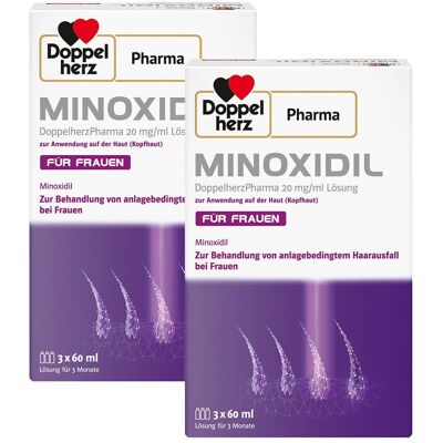 Minoxidil DoppelherzPhar.20mg/ml Lsg.Anw.Haut Frau x2 2x3x60 ml Lösung Minoxidil DoppelherzPhar.20mg/ml Lsg.Anw.Haut Frau x2 2x3x60 ml Lösung