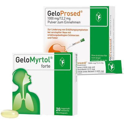 GeloMyrtol forte der pflanzliche Schleimlöser & GeloProsed® Die Erkältung im Griff 10+20 St Kombipackung GeloMyrtol forte der pflanzliche Schleimlöser & GeloProsed® Die Erkältung im Griff 10+20 St Kombipackung