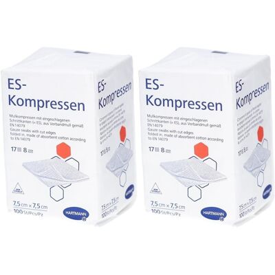 Hartmann Es-Kompressen unsteril 7,5x7,5 cm 8fach 2x 2x100 St Kompressen Hartmann Es-Kompressen unsteril 7,5x7,5 cm 8fach 2x 2x100 St Kompressen