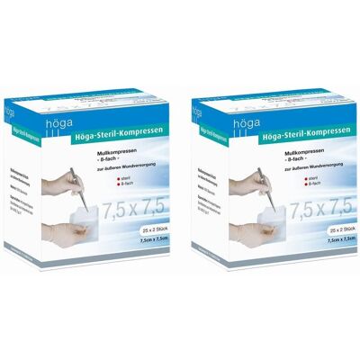 Höga-Kompressen 7,5x7,5 cm steril 8fach 2x 2x25x2 St Kompressen Höga-Kompressen 7,5x7,5 cm steril 8fach 2x 2x25x2 St Kompressen