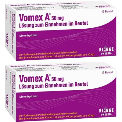 Vomex A 50 mg Lsg.z.Einnehmen im Beutel 2x 2x12 St Lösung zum Einnehmen Vomex A 50 mg Lsg.z.Einnehmen im Beutel 2x 2x12 St Lösung zum Einnehmen
