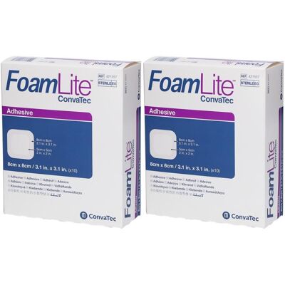Foam Lite ConvaTec adhäsiv PU-Schaumverb.8x8 cm x2 2x10 St Verband Foam Lite ConvaTec adhäsiv PU-Schaumverb.8x8 cm x2 2x10 St Verband