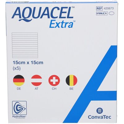 ConvaTec Aquacel Extra Verstärkter Hydrogelverband - 15x15cm - 5 Stück ConvaTec Aquacel Extra Verstärkter Hydrogelverband - 15x15cm - 5 Stück