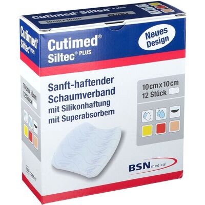 Cutimed Siltec Plus 10x10 cm haftend 12 St - Schaumbverband Cutimed Siltec Plus 10x10 cm haftend 12 St - Schaumbverband