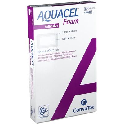 ConvaTec Aquacel Foam adhäsiv 10x20 cm Verband 5 St ConvaTec Aquacel Foam adhäsiv 10x20 cm Verband 5 St