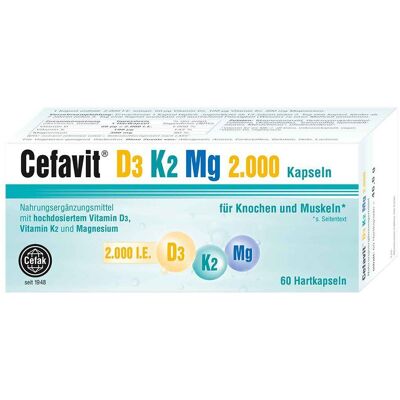 Cefavit D3 K2 Mg 2.000 I.e. Hartkapseln 60 St Cefavit D3 K2 Mg 2.000 I.e. Hartkapseln 60 St