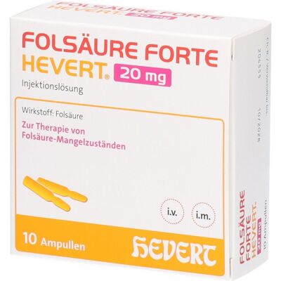Folsäure Forte Hevert 20 mg Inj.-Lösung Amp. 10x2 ml Injektionslösung Folsäure Forte Hevert 20 mg Inj.-Lösung Amp. 10x2 ml Injektionslösung