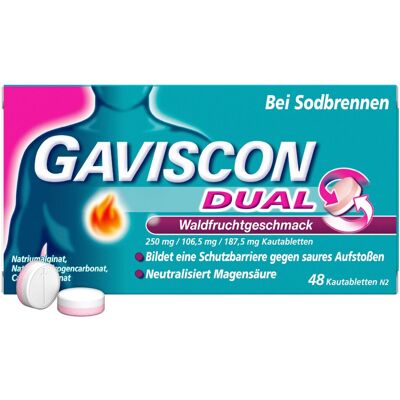 Gaviscon Dual Waldfrucht 250mg/106,5mg/187,5mg KTA 48 St Kautabletten Gaviscon Dual Waldfrucht 250mg/106,5mg/187,5mg KTA 48 St Kautabletten