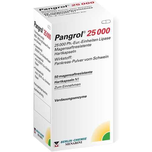 Pangrol 25.000 Hartkps.m.magensaftr.überz.Pell. 50 St Hartkapseln mit magensaftresistent überz. Pellets