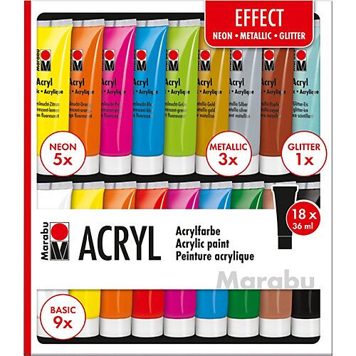 Marabu Acrylfarben Set EFFECT, 18 x 36 ml