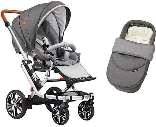 GESSLEIN Kombi Kinderwagen F6 Air+ inkl. C2 Kompakt-Tragetasche, Gestell eloxiert/cognac, grau meliert / Tupfen grau-kombi