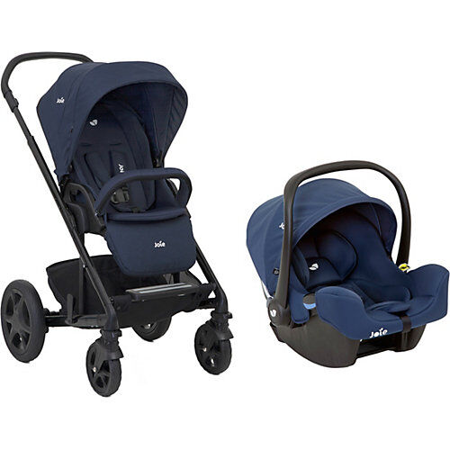 Joie Kombi-Kinderwagen Chrome DLX inkl. Babywanne, Fußsack, Adapter und Regenverdeck, Navy Blazer + Babyschale i-Snug i-Size, Deep Sea