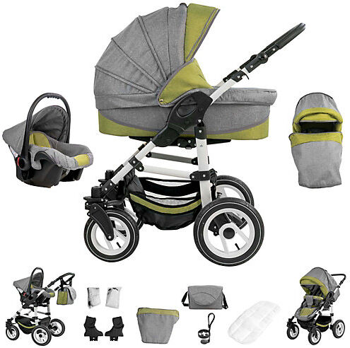 Bebebi Florenz   Hartgummireifen in Weiß   3 in 1 Kombi Kinderwagen Kombikinderwagen grün