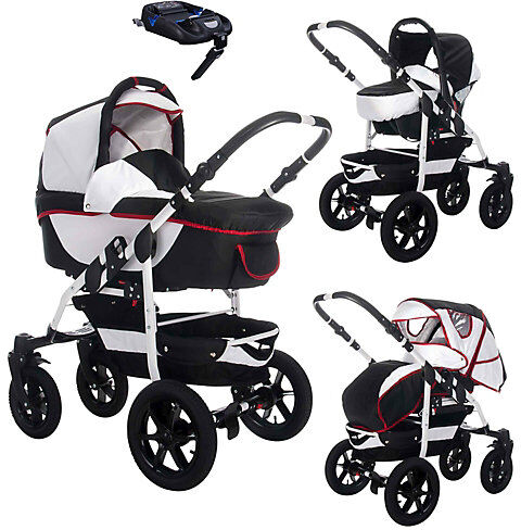 Bebebi Sidney   ISOFIX Basis & Autositz   4 in 1 Kombi Kinderwagen   Hartgummireifen Kombikinderwagen schwarz/weiß