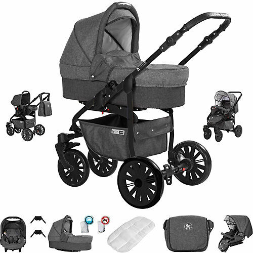 Friedrich Hugo Berlin   3 in 1 Kombi Kinderwagen Komplettset   GEL Reifen Kombikinderwagen grau