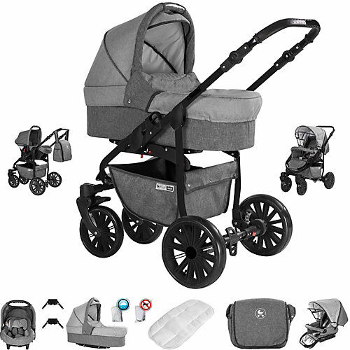 Friedrich Hugo Berlin   3 in 1 Kombi Kinderwagen Komplettset   GEL Reifen Kombikinderwagen grau-kombi