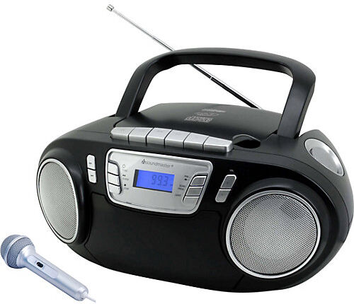 Soundmaster CD-Radiokassettenrekorder mit Mikrofon, USB und Lichteffekt, schwarz