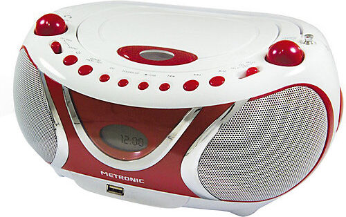 METRONIC CD-Player Boombox mit Radio/MP3/USB, rot/weiß