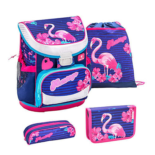 Belmil Schulranzenset Mini Fit Flamingo, 4-tlg. blau/lila