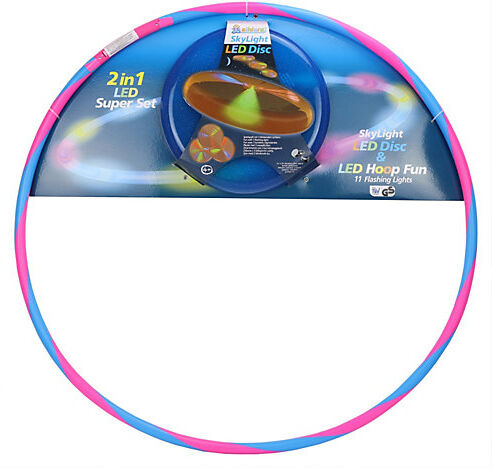 alldoro® LED Hoop Fun & LED Sky Light Disc Wurfscheibe Kombi Set 2 in 1 Gartenspielzeug mehrfarbig