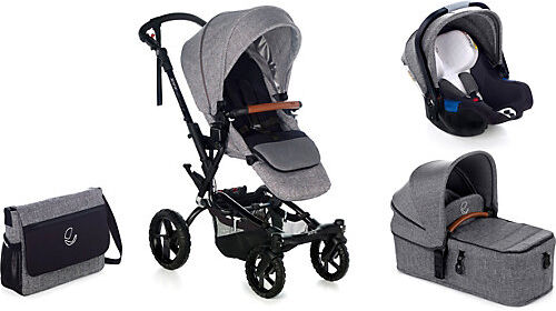 Jané Kombi Kinderwagen Crosswalk mit Micro Faltwanne und Koos Isize Babyschale, grau