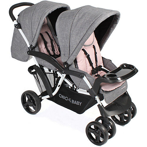 Chic 4 Baby Zwillings- & Geschwisterwagen Doppio, grau/rosa rosa/grau