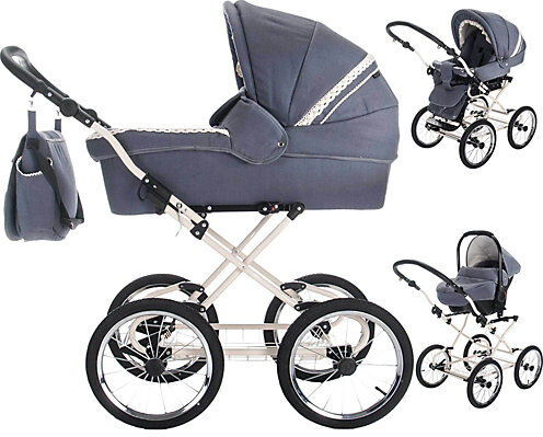 Friedrich Hugo Natureline Uni   3 in 1 Kombi Kinderwagen Komplettset   Öko Nostalgie Kinderwagen Kombikinderwagen blau